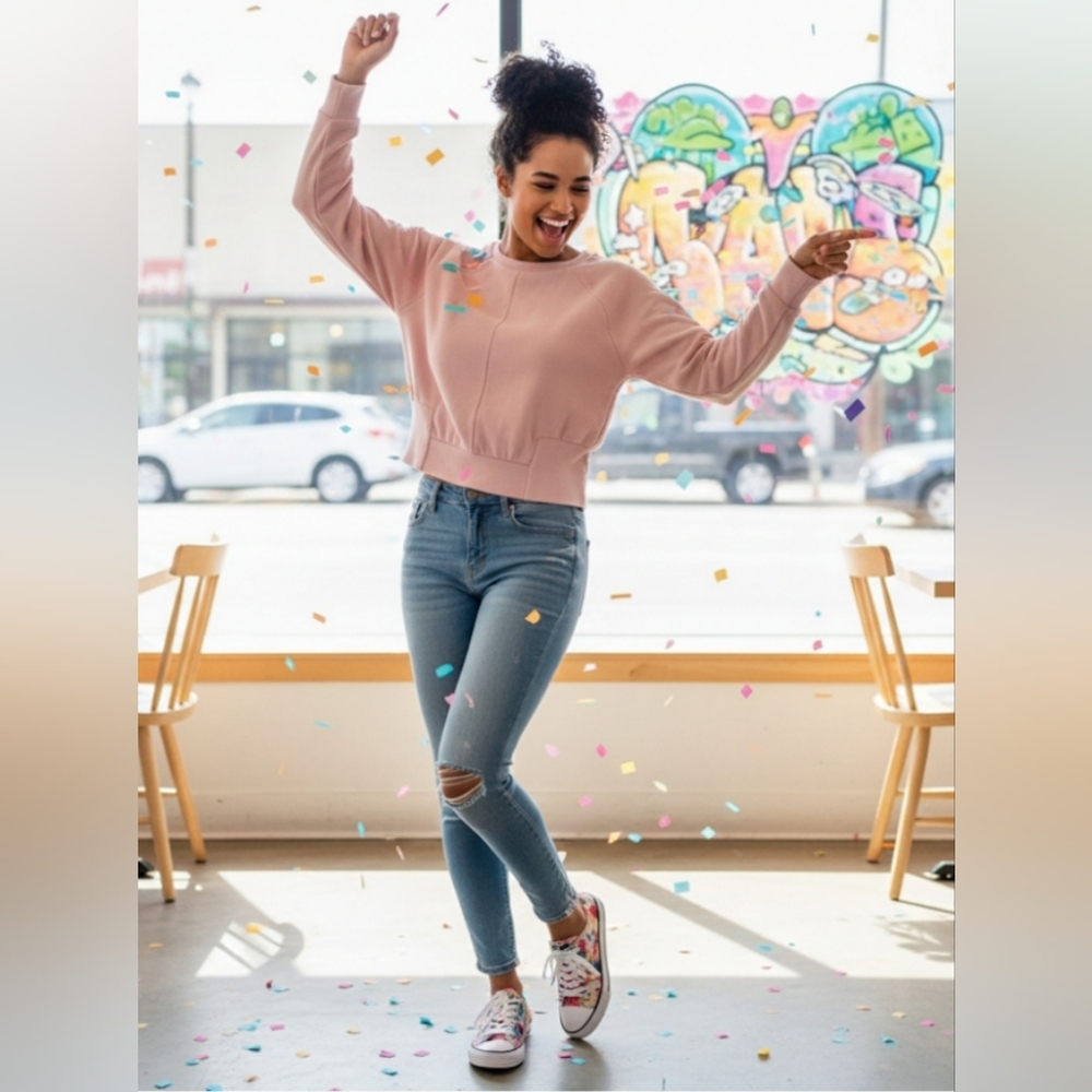 🌸 EXPRESS Pale Pink Geometric Long Sleeve Top – Size L 🌸 - Picture 3 of 8